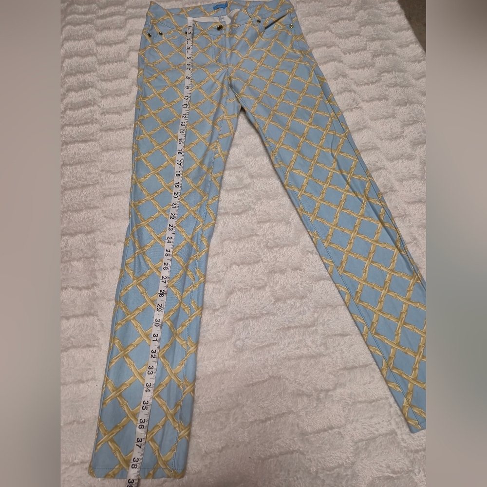 J. McLaughlin‎ Light Blue and Yellow Geometric Straight Leg Jeans - Picture 3 of 9